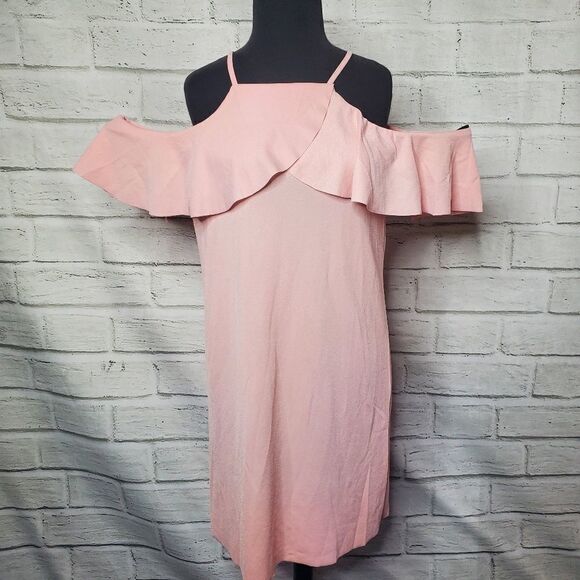 Christian Siriano Pink Cold Shoulder Ruffle Dress Size Large - Picture 8 of 9